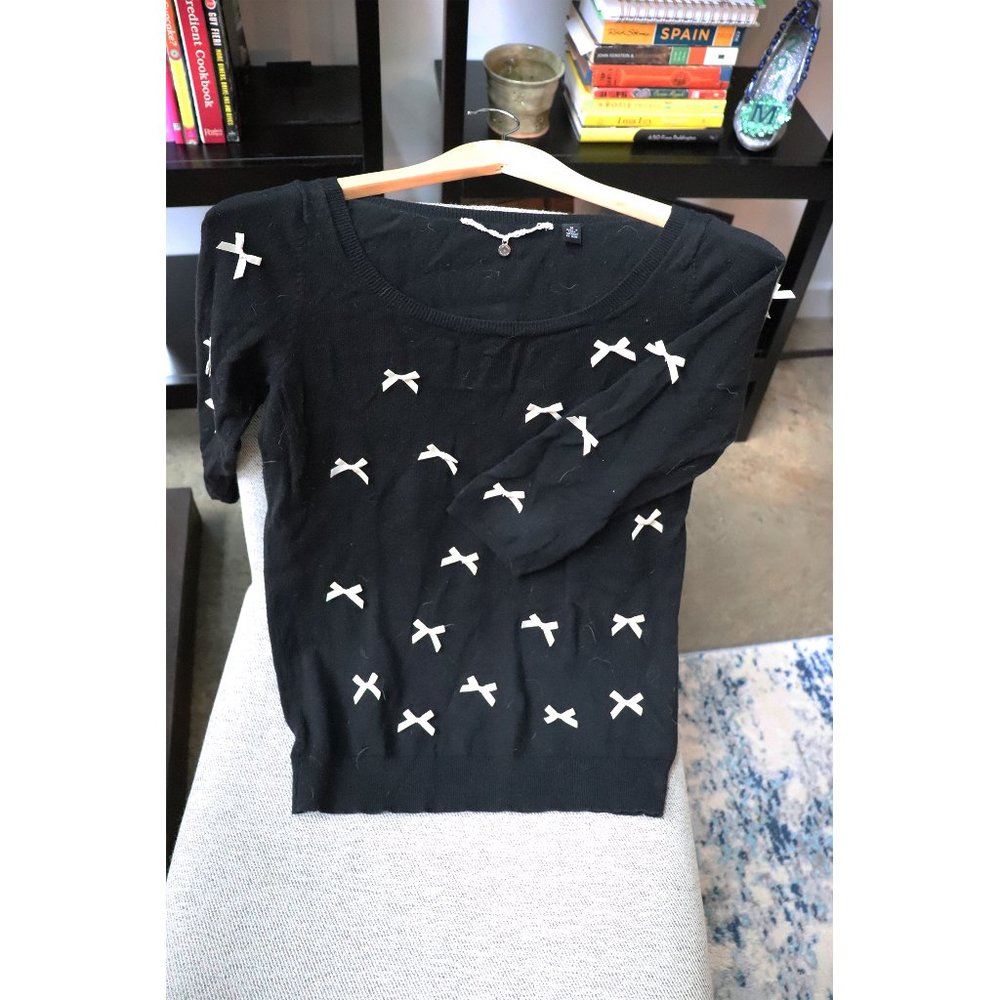 Anthropologie Knitted & Knotted Black Bow Sweater